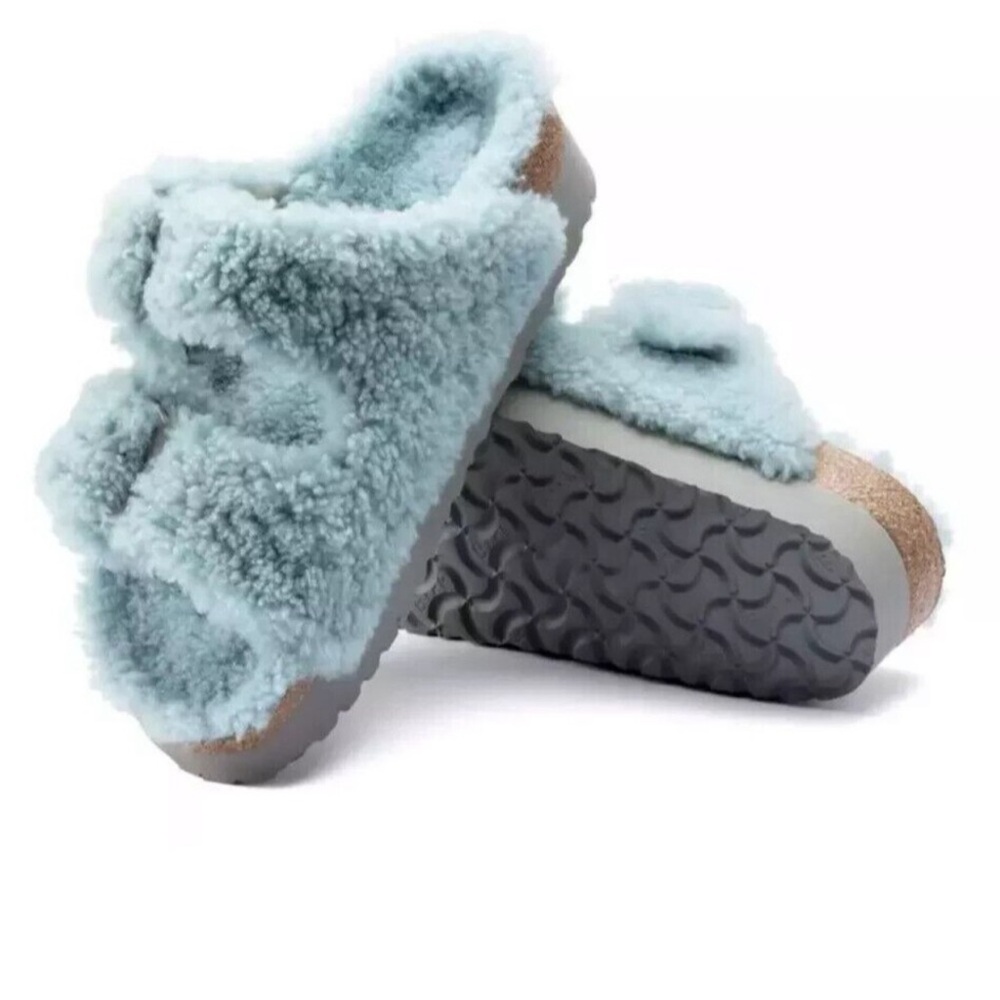 Birkenstock blue papillio teddy platform sandals NWT